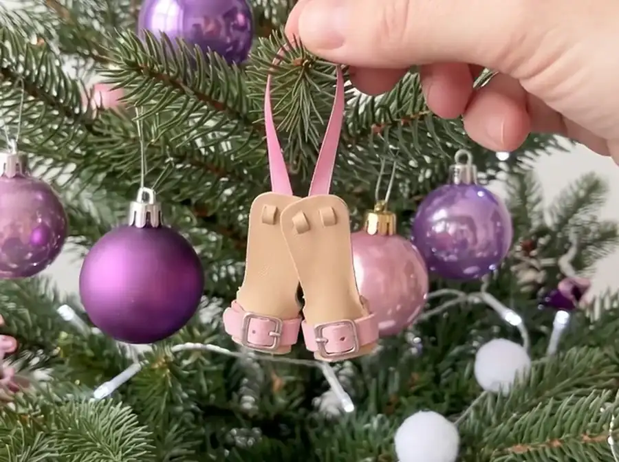 Flipmas gymnastics ornaments on a Christmas tree